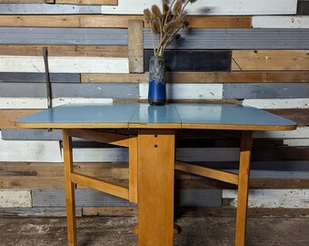 Vintage Retro Mid Century 1960's blue formica drop leaf kitsch dining kitchen table, fully refurbished