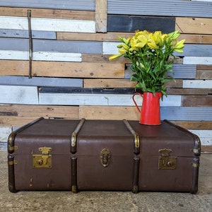 Vintage metal banded black travelling trunk coffee table free delivery