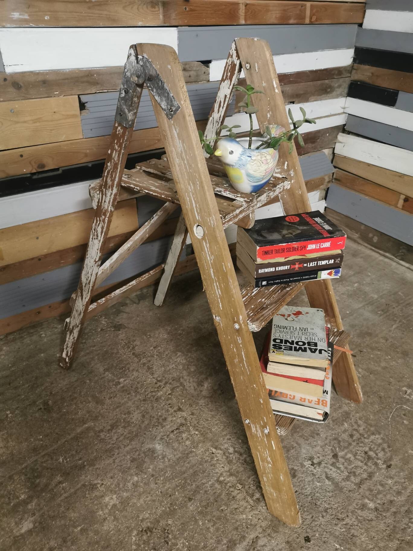 Antique Vintage distressed step ladder / bookcase Wall Unit Etsy