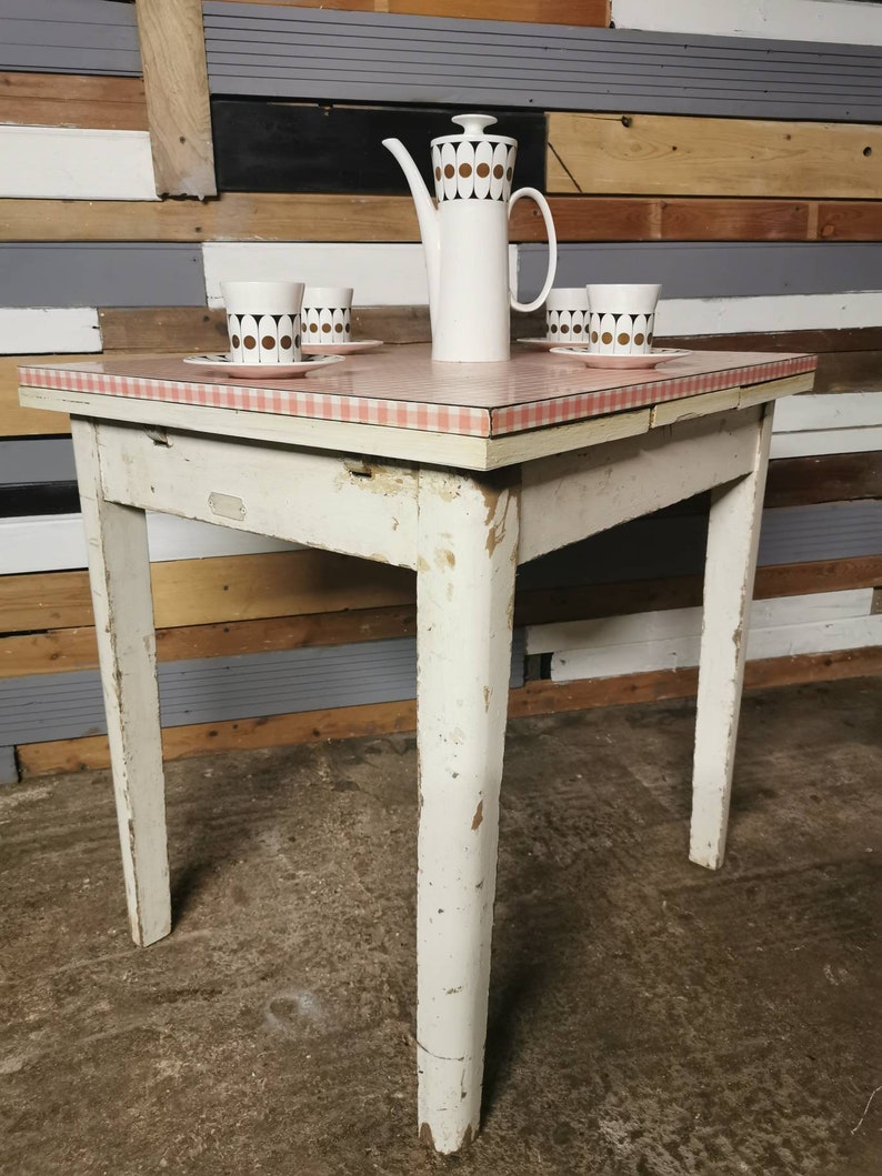 Vintage Retro Mid Century 1960s Red Checd Formica Dining Kitchen Table Home Office Desk Or Dressing Free Uk Delivery