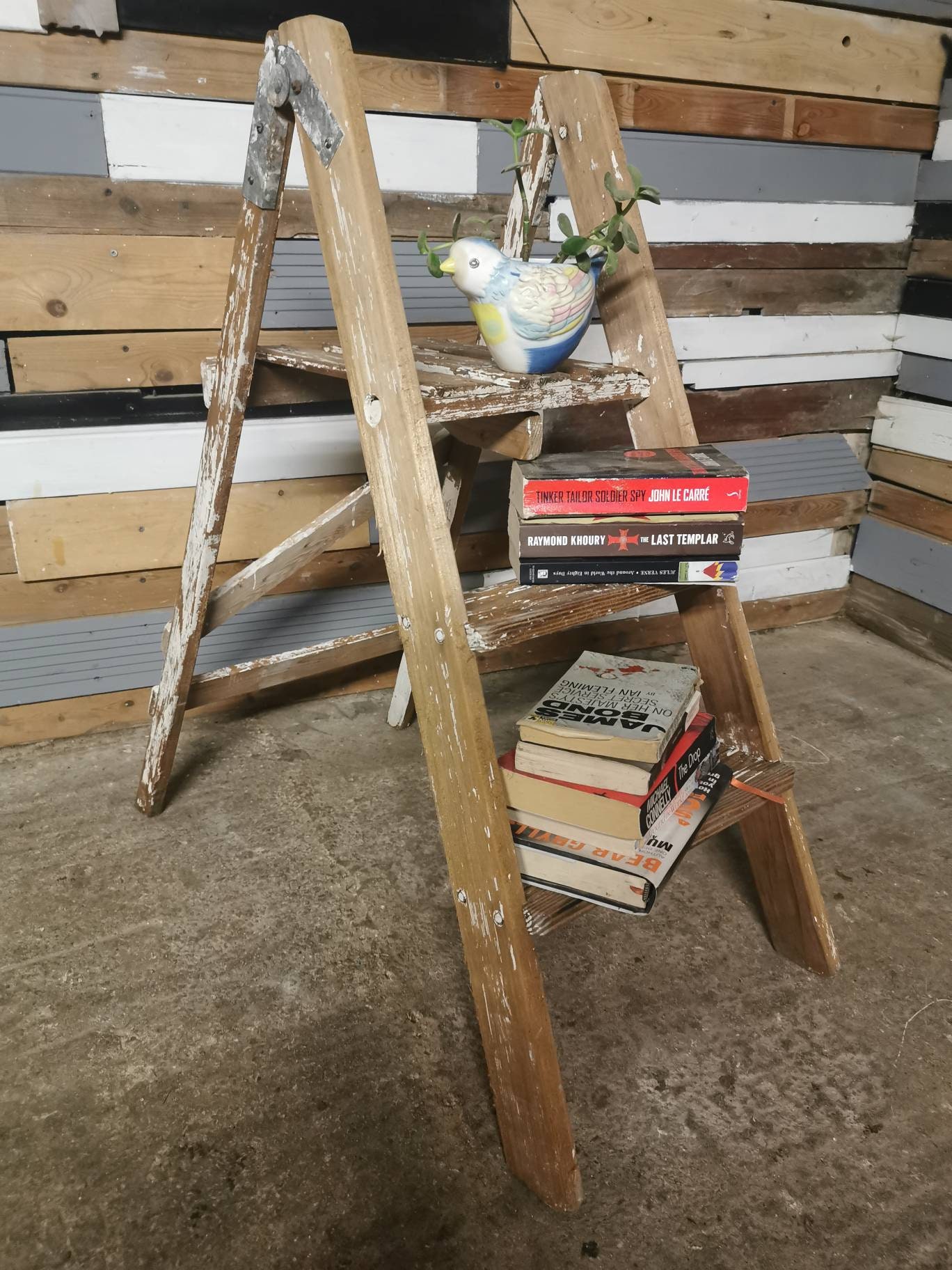 Antique Vintage distressed step ladder / bookcase Wall Unit Etsy