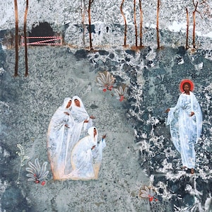 Appearance of Christ, original giclee full colour print on natural canvas and stretcher of modern icon, made by Ivanka Demchuk