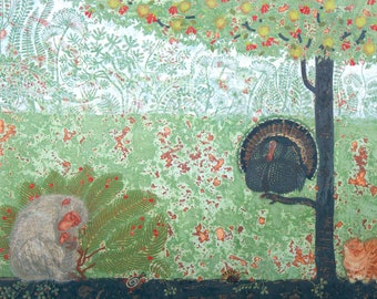 The Garden, original print on natural canvas and stretcher of the tempera painting, made by Ivanka Demchuk