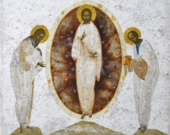 Transfiguration, original print on natural canvas and stretcher of modern icon, made by Ivanka Demchuk