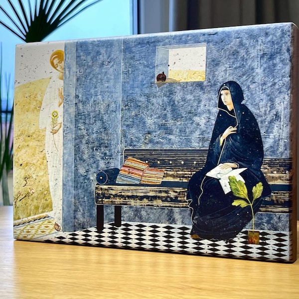 Annunciation, original wood panel good quality print of the modern icon, by Ivanka Demchuk