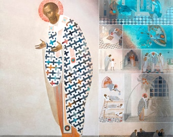 St. Nicholas with the scenes of his life, original canvas art print by Ivanka Demchuk