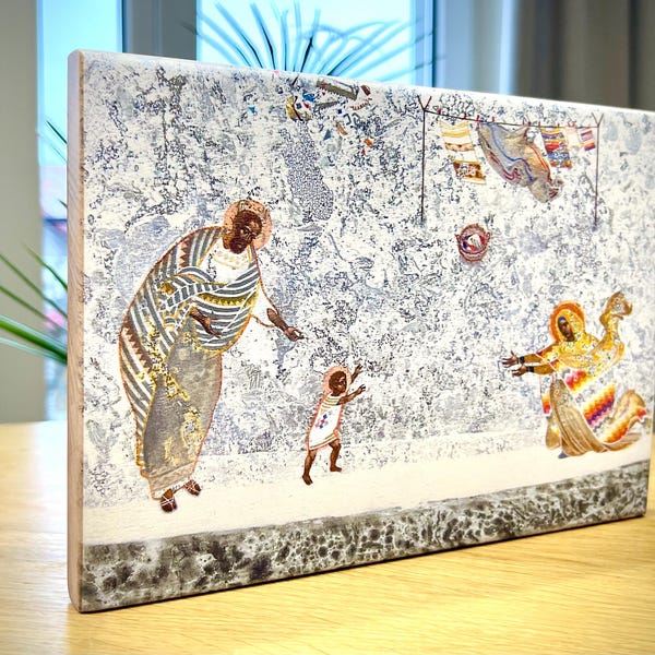 Hidden life of the Holy Family, original wood panel print of icon by Ivanka Demchuk