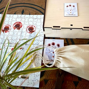 The Holy Trinity, original wooden puzzle of modern icon, made by Ivanka Demchuk