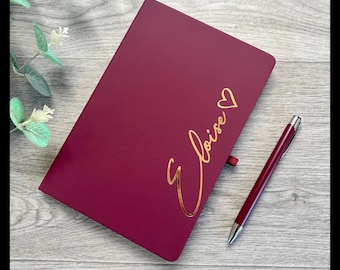 Personalised A5 Notebook/journal, matching pen and gift box, Choice of notebook and font colours.  Gift for Birthdays, Thank you, Christmas
