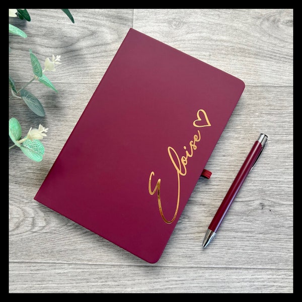 Personalised A5 notebook/journal with matching pen and gift box. Choice of notebook and font colours. Thank you, teacher, valentines, gift.