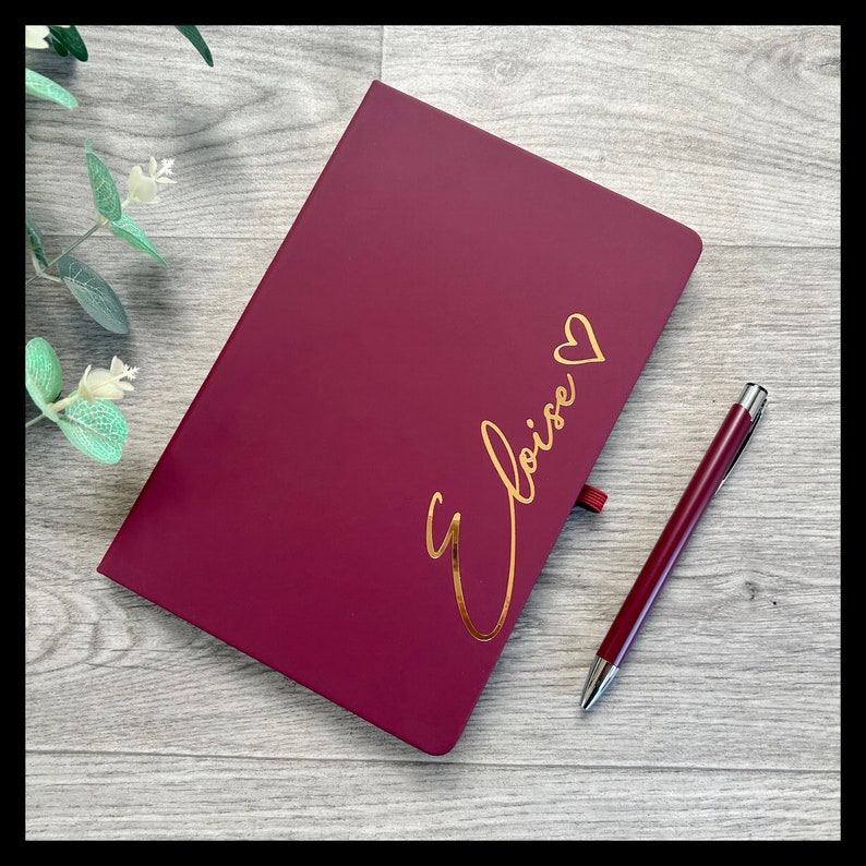 Personalised A5 notebook/journal with matching pen and gift box. Choice of notebook and font colours. Thank you, teacher, valentines, gift. image 1