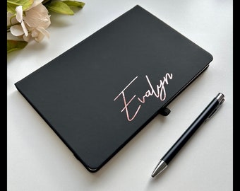 Personalised A5 Notebook/journal, matching pen and gift box, Choice of notebook and font colours.  Gift for Birthdays, Thank you, Christmas