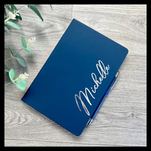 Personalised A5 notebook/journal with matching pen and gift box. Choice of notebook and font colours. Thank you, teacher, valentines, gift. image 3