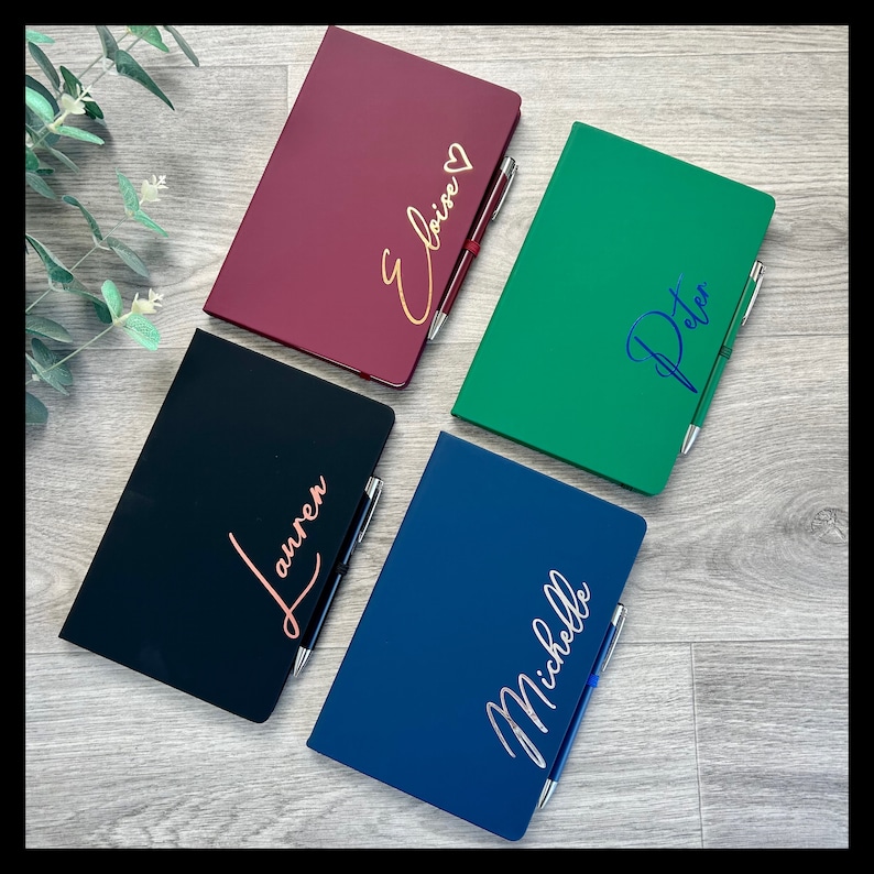 Personalised A5 notebook/journal with matching pen and gift box. Choice of notebook and font colours. Thank you, teacher, valentines, gift. image 2