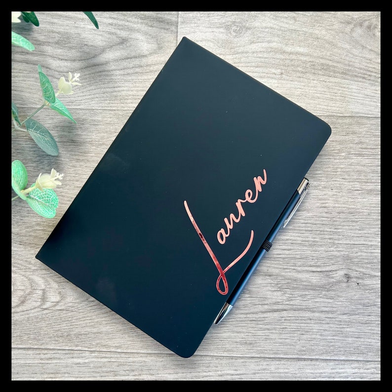 Personalised A5 notebook/journal with matching pen and gift box. Choice of notebook and font colours. Thank you, teacher, valentines, gift. image 4