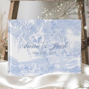 blue Toile wedding guest book signature Personalized Custom Name & Date Guestbook Vintage Design Keepsake Memory Book for Wedding Reception