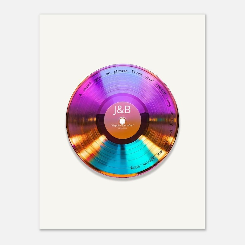 custom vinyl record trendy wall art print, alternative guest book wedding, birthday, bridal party, anniversary valentines gifts for him, her Holo Vinyl