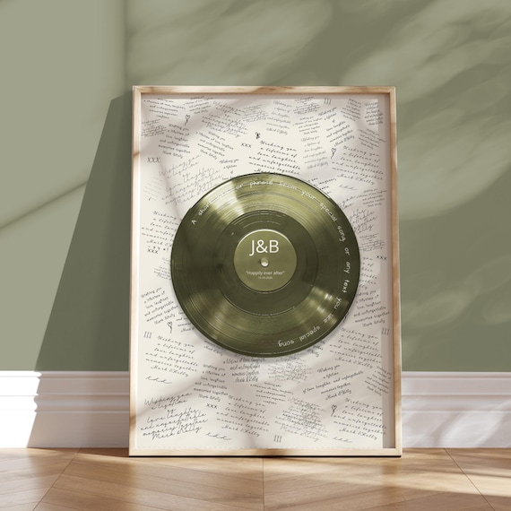 custom vinyl record trendy wall art print, alternative guest book wedding, birthday, bridal party, anniversary valentines gifts for him, her