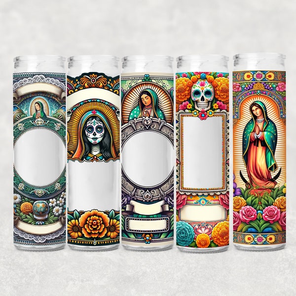 Tall Cylinder prayer Candle custom Labels stickers , memorial and christmas, Our Lady of Guadalupe Feast Day Celebration  PNG