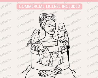 Frida Kahlo PNG - Digital Download High Resolution - Frida Kahlo Hand Drawn Designs