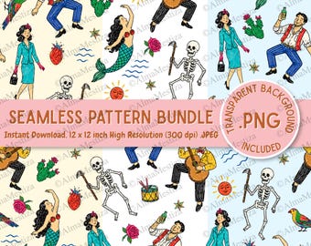 Hand Drawn Mexican Loteria pattern bundle PNG - Digital Download High Resolution JPG
