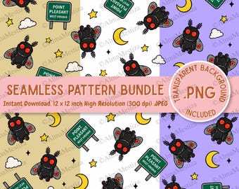 Cute Mothman pattern bundle PNG - Digital Download High Resolution JPG - Cryptid Stickers