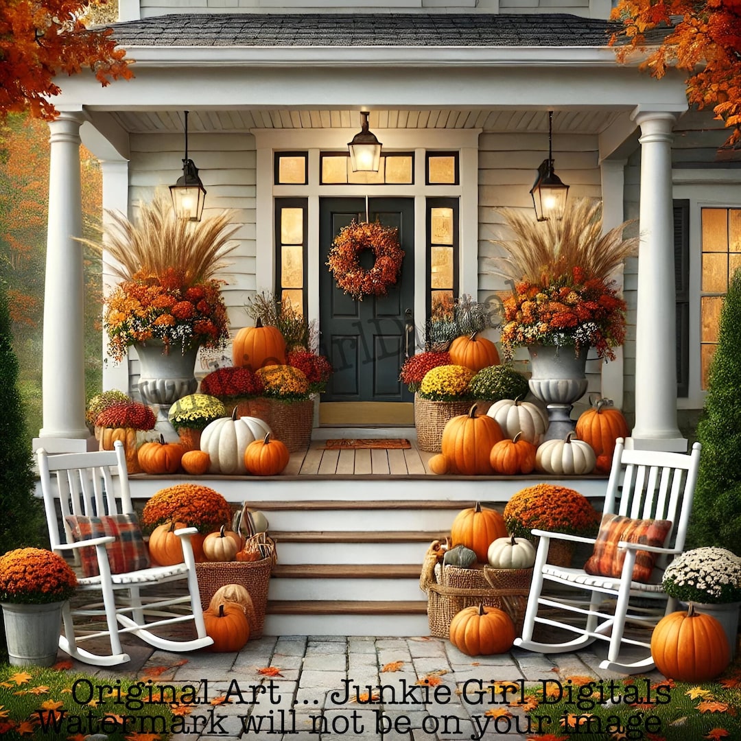 5 Fall Porch Clipart Bundle: Watercolor Autumn Decor (JPG Digital ...