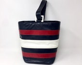 Vintage striped bucket bag in nautical leather pin up rockabilly navy patriotic red white blue 60s