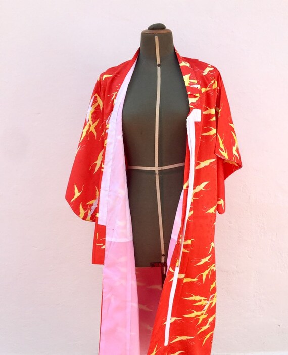 Kimono giapponese vintage donna rosso vestaglia b… - image 5