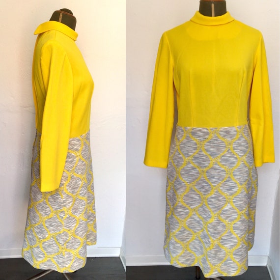 Vintage dress 60s yellow optical Mod dress Swingin