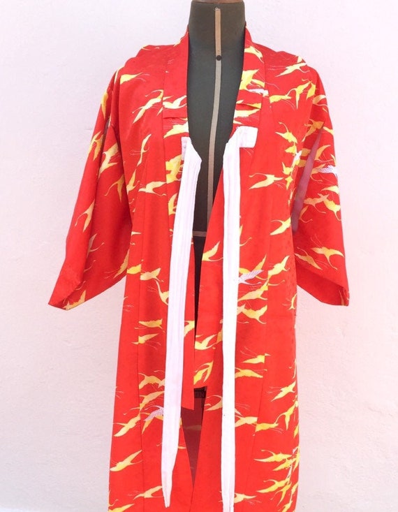 Kimono giapponese vintage donna rosso vestaglia b… - image 1