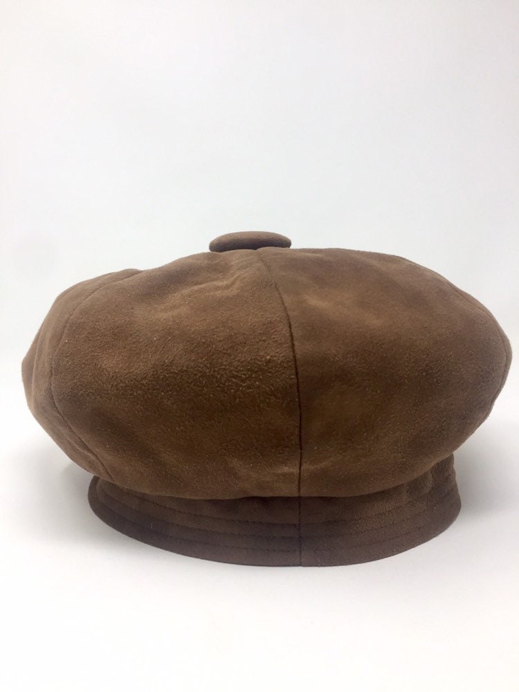 Vintage Basque Hat Woman in Brown Leather Newsboy Cap - Etsy