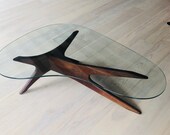 Adrian Pearsall Mid-Century Modern Glass and Walnut Biomorphic Coffee Table