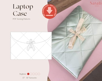 Patrón de costura en PDF para funda acolchada para portátil / Cierre con lazo / Funda acolchada para portátil con solapa tipo sobre / Estuche de viaje para dispositivos electrónicos / Ideal para principiantes