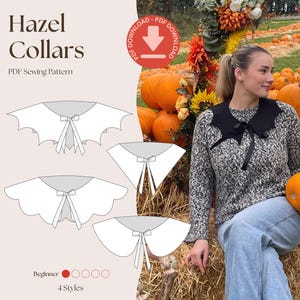 Les cols Hazel – Patron de couture PDF (lot de 4) | Cols amovibles : Peter Pan, festonné, queue d’hirondelle et chauve-souris | Nœud en ruban