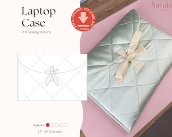 Quilted Laptop Sleeve PDF Sewing Pattern | Tie Closure | Padded Laptop Case with Envelope Flap | Tech Travel Pouch | Beginner-Friendly