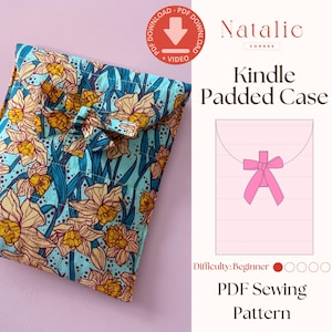 PDF Sewing Pattern | Quilted Kindle Sleeve with Bow | Padded E-Reader Case | Tablet Cover | Paperwhite  Travel Pouch | DIY Gift