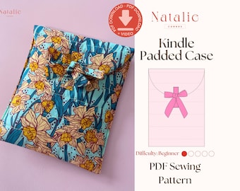 Patrón de costura en PDF / Funda acolchada para Kindle con lazo / Funda acolchada para lector electrónico / Funda para tableta / Estuche de viaje para Kindle Paperwhite / Regalo DIY