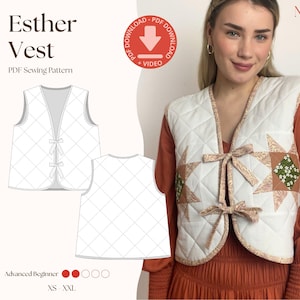 Esther Vest PDF Sewing Pattern | Quilted Ribbon Tie Waistcoat | Beginner Friendly | Cottagecore | XS–XXL | Detailed Video Tutorial