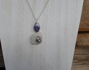 Sea Glass Necklace, Yin Yang, Boho Jewelry, Sterling Silver