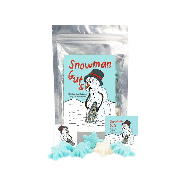 Snowman Guts Gummi Snowflakes Funny Unique Christmas Stocking Stuffer Candy Gag Gift for Teens, Girls, Boys and Kids