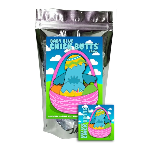 Baby Blue Chick Butts Blueberry Flavored Fruit Jellies Funny Easter Basket Stuffer Day Gag Birthday Girl, Boy and Teens Candy Gift