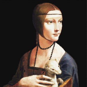 Dama com Arminho Leonardo da Vinci (1489-1490)/padrão de ponto cruz contado para impressão em pdf - Padrão sem cruzes solitárias