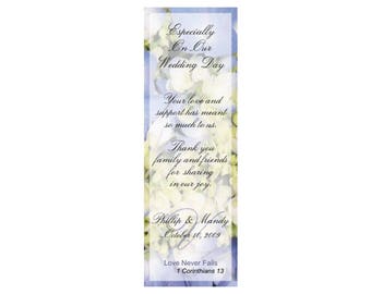 Blue Hydrangeas Wedding Bookmarks, Bookmark Favors, Bookmark Wedding Favors, Thank You Bookmarks (50 Bookmarks Minimum)