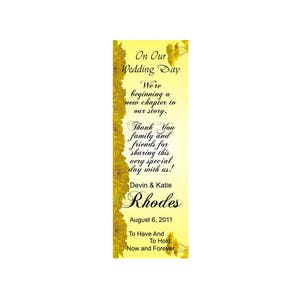 Yellow Floral Wedding Bookmarks, Bookmark Favors, Bookmark Wedding Favors, Thank You Bookmarks (50 Bookmarks Minimum)