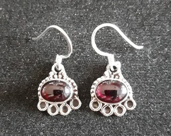 925 silver and garnet stone dangle hook earrings