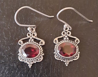 Sterling silver and garnet dangle earrings