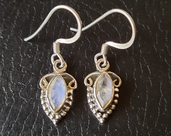 Sterling silver and moonstone dangle hook earrings