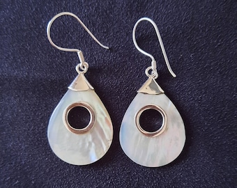 925 silver and mother of pearl earrings handmade in Bali