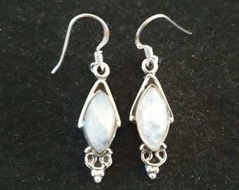 Sterling silver and raimbow moonstone dangle earrings